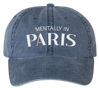 Mentally in Paris Embroidered Baseball Cap Adjustable Cotton Dad Hat Pigment-Dyed Navy