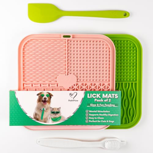 NutriPaw Lick Mat for Dogs | Calming Slow Feeder for Anxiety, Boredom & Digestion | BPA-Free, Dishwasher Safe | For Treats, Wet Food & Supplements (2 Pack)