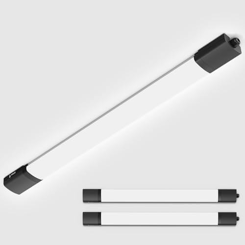 Amdelne 4ft LED Batten Lights 2 Pack, IP65 Waterproof LED Ceiling Light, 6000K Daylight Loft Lighting, Linkable Plug in Strip Lights for Garage, Shed, Basement, Office, Workshop, Warehouse, 36w 120cm