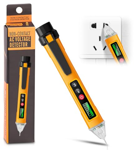 Yesimola Stylo Testeur de Tension 12~1000v, Détecteur de Tension sans Contact avec Lampe de Poche, Testeur de Tension avec Buzzer Sonore et Lumineux pour Electricien