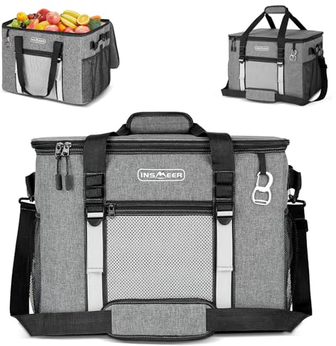 INSMEER Large Cool Bag 50L, Insulated Cooler Bag 75 Cans Foldable/Collapsible/Leakproof with Opener&Removable Shoulder Strap, Thermal Bag Cool Box for Camping Beach Picnic Family Shopping, 4 People