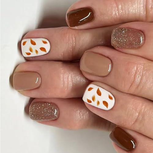 Faux ongles réutilisables avec motifs de feuilles lumineuses pour un usage quotidien facile à appliquer et à retirer