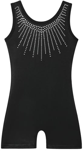 ZNYUNE Turnanzug Mädchen Ärmellos | Farbenfrohe Gymnastikbekleidung Leotard für 3-15 Jahre B410 Black NO.140