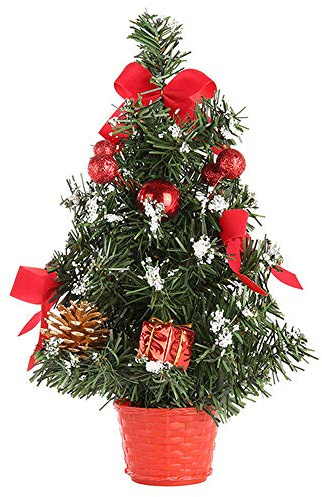 Künstlicher Weihnachtsbaum, 30 cm Tisch-Weihnachtsbaum, Mini Tischplatte Tannenbaum mit Kugeln und Kiefernzapfen, Weihnachtsdekoration für Zuhause und Büro (Red)