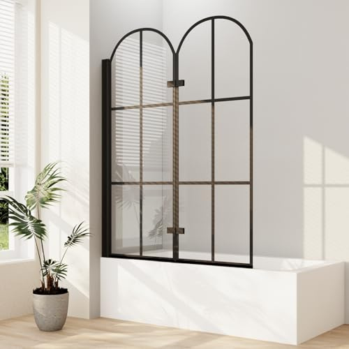 Duschwand für Badewanne Schwarz, Duschwand 120x140cm(BxH) 2-teilig faltbar Badewannenaufsatz Schwarz Badewannenfaltwand Duschabtrennung für Badewanne mit 6mm ESG Sicherheitsglas