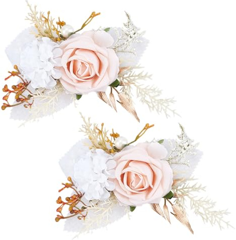 WADORN 2 Stück Künstliche Rosenblume als Handgelenk Ansteckblume Ansteckblume Für Trauzeugen Und Bräutigam Braut Brautjungfer Eltern Anzug Schulter Corsagen Für Dinnerpartys Heimdekoration