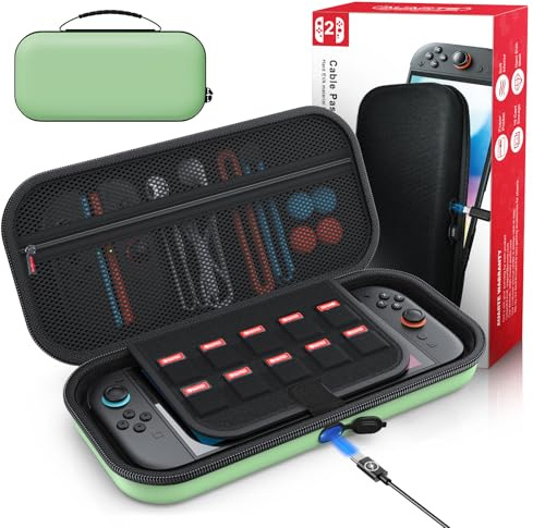 [Charge à l'intérieur] Étui pour Nintendo Switch 2 Console (2025), Protection Housse de Voyage Portable avec Pochette pour Switch 2 Accessoires et 10 Cartes de Jeux, Switch Coques (Vert)