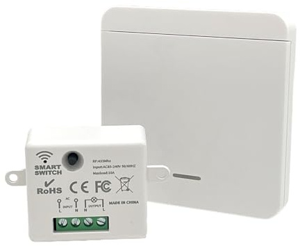 Kit Interrupteur Sans Fil avec Émetteur et Contrôleur Récepteur, 10A 220V 433Mhz Télécommandé Portée de 50-200M Interrupteur D'éclairage Sans Fil pour Intérieur/Extérieur, Batterie Non Incluse