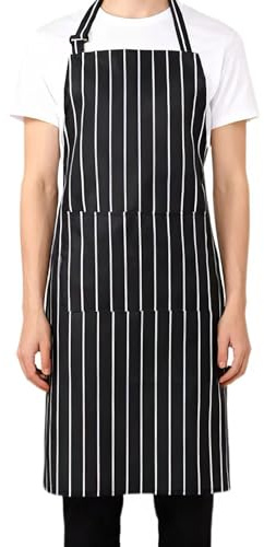 HJDJBD Schwarz Weiß Streifen Schürze,Kochschürze Damen,Apron,Schürzen,Damenschürze,Erwachsene,Unisex,Langlebig,Bequem,Aprons,Mit Vordertasche,Waschbar,Zum Kochen,Backen,Koch,Küche,Restaurant,Basteln