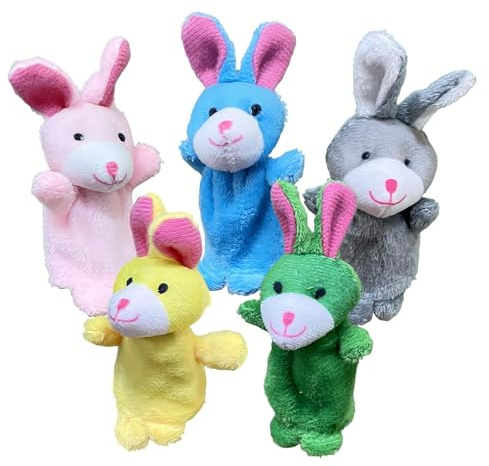 Puppette per dita – Giocattoli interattivi in peluche con dita di coniglio, set di 5 | Peluche di pupazzi di animali da 10 cm per spettacoli, ricreazione, scuole, anniver