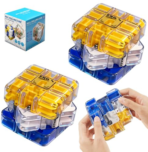 HuaMuDM 2 Stück 3D Labyrinth Würfel Puzzle,3D-Zauberwürfel-Kugel Mit Rollenden Kugeln,Großes Labyrinth 3D Puzzle Würfel,Gehirntrainingsspielzeug zum Stressabbau,Für Schulen,Partys,Familientreffen
