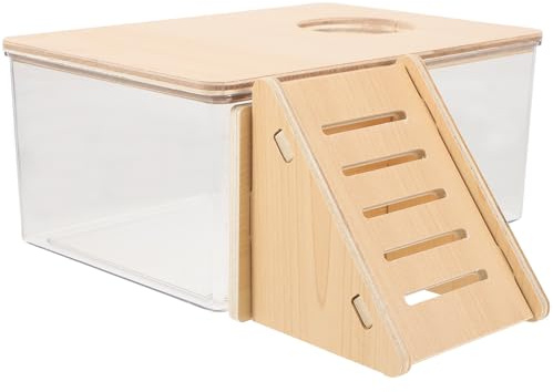 Alasum Hamster Sandbad Box Transparent mit Holzleiter Multifunktionale Meerschweinchen Sandbad Toilette und Badebereich Geeignet für Kleine Hamster und Goldhamster Einfach zu Beobachten