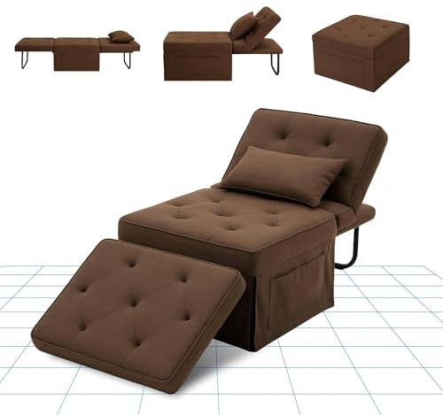 FLEXISPOT Schlafsessel 4 in 1 mit bettfunktion, Gästebett Schlafsofa mit Verstellbarer Rückenlehne, geeignet für Wohnzimmer, Schlafzimmer, Balkon, Belastbar bis 300kg, umwandelbarer Stuhl Bett(Khaki)