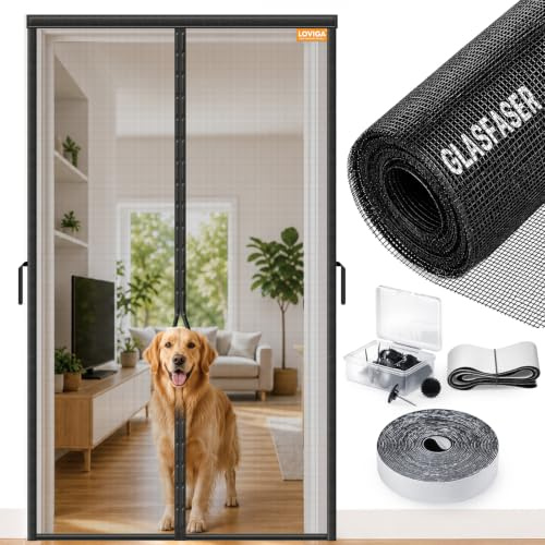 LOVIGA Mosquitera Puerta Magnética de Fibra de Vidrio 100 x 220 Negro | Antidesgarros, 50 Imanes Reforzados 4,8 cm, Cierre Automático, Bloquea Insectos, Sin Perforar, Mascotas, Varias Puertas