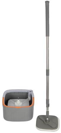 Set Spazzolone Rotante e Secchio, Con Cuscinetti in Microfibra Auto-Strizzante, Per La Pulizia di Pavimenti in Piastrelle e Legno Duro, Acciaio Inossidabile Grigio 53,15 Pollici (6 Mop Pads)