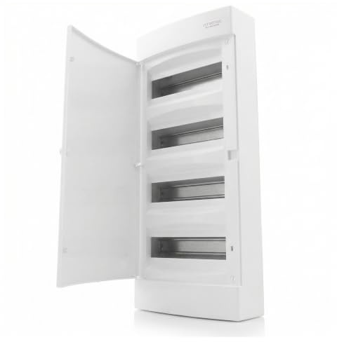 Intratec Cuadro Eléctrico de Superficie 4 Fila – IP40 Caja de Distribución para 48 Módulos con Puerta Transparente para una Instalación Fácil en Hogar y Comercio – 653 x 287 x 102 mm