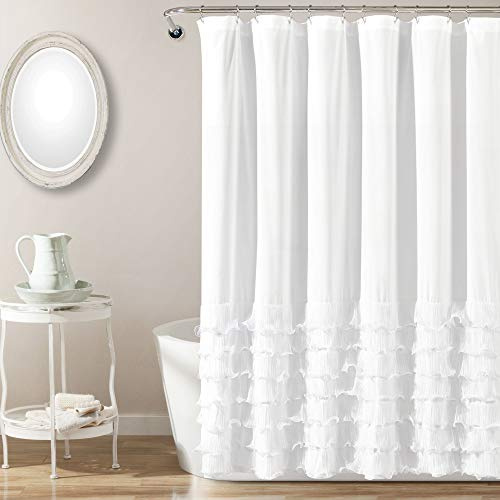 Frodig dekor Avery duschdraperi volang vintage elegant bondgårdsstil badrum, 183 cm x 183 cm, vit
