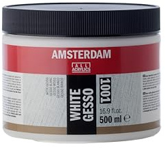 Amsterdam Primer - White Gesso 1001 - Pot de 500 ml - Base polyvalente pour peinture acrylique et huile - Surface absorbante - Mélangeable et imperméable - Idéal pour la toile, le bois, etc.