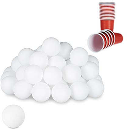 Relaxdays 10021524 Beer Pong Bälle, 48 St, Tischtennisbälle, Trinkspiel, Ping Pong Bälle, ohne Aufdruck, 38 mm, Kunststoff, weiß, 18 Jahre to 99 Jahre