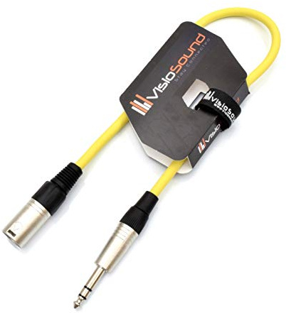 Male XLR to 6.35mm Stereo TRS Jack Lead Audio Cable (Yellow, 0.5m) | Noiseless OFC Balanced Signal, Audio, Speaker, Patch Cable / 10 Colours