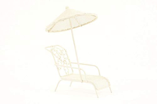Dekop Miniatur Minigarten, Relaxliege mit Schirm Mini, weiß, Höhe ca. 9cm (44444635097108)