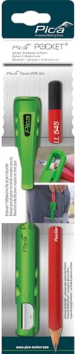Pica 505/04 Pocket + Pica Classic For All Markierstift Grafitmine 2B angespitzt I Köcher & Messer in Einem I robuster Köcher für alle dicken Holzstifte I leichtes Anspitzen durch integrierte Klinge