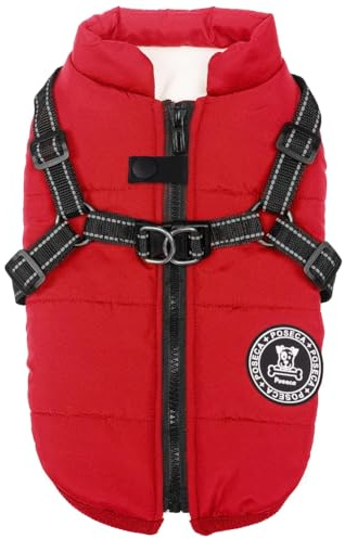 Poseca Dog Coat with Harness,Dog Coats Waterproof,Small Dog Harness Jacket,Puppy Winter Fleece Jackets,Winter Waterproof Coat with Reflective Harness and Zipper for Small Medium Large Dogs