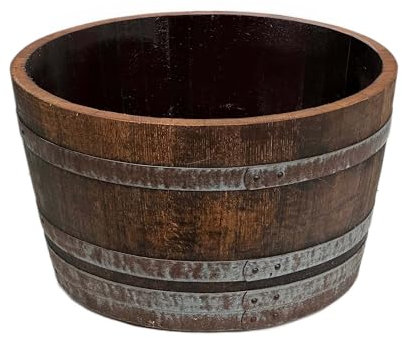 Temesso Weinfass halbiert aus Eichenholz rustikal - als Miniteich D70 cm (Oberfläche geölt - ohne Zubehör)