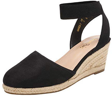 DREAM PAIRS Sandali Zeppa da Donna con Cinturino Elastico alla Caviglia Espadrillas,Size 40,Nero,Amanda-1
