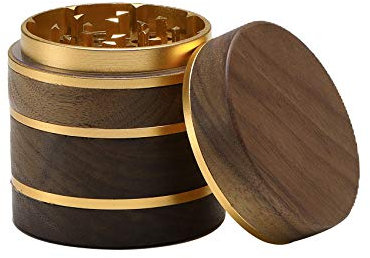 DCOU Premium Large Wooden Spice Grinder Pollen Collector with Magnetic Lid and Pollen Catcher 4 Piece 2.5 inches