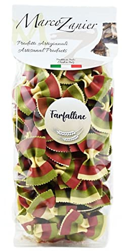 Bunte Pasta Farfalline Bandiera Italiana, Schmetterlings Nudeln Italienische Flagge, 250 g, Farbige Nudeln, Marco Zanier