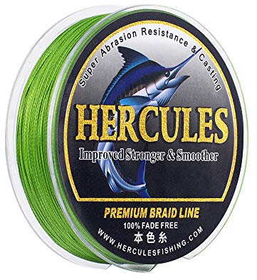 HERCULES Farbechte Geflochtene Angelschnur, 1000m PE Geflochtene Schnüre, 4 Stränge Multifile Angelschnur, 6lb Test für Salzwasser und Süßwasser, Fluoreszierendes Grün, 6lb, 1000m