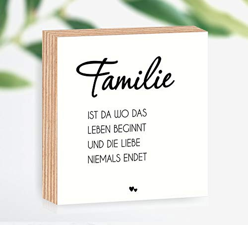 Holzbild Familie ist 15x15x2cm zum Hinstellen/Aufhängen, echter Fotodirektdruck mit Spruch auf beschichtetes Birkenholz das perfekte Geschenk für die liebsten Menschen
