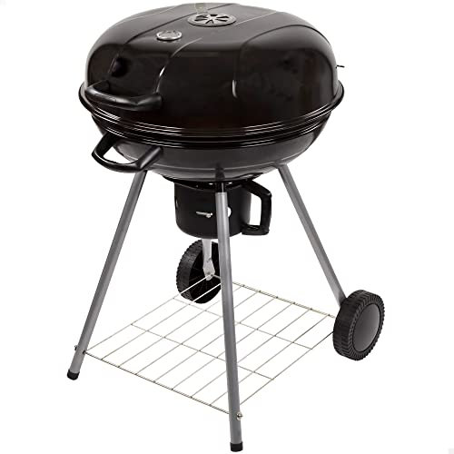 AKTIVE Barbecue a carbonella portatile con coperchio, Ø57x86cm, Rotondo, Metallo, Sistema di ventilazione, Cassetto per la cenere, Controllo della temperatura, 2 ruote, Trasporto facile