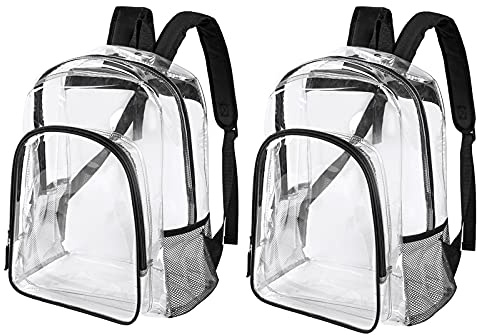 Clear Backpack See Through Clear Bookbags for School College Work Black, 2 Pack Bundle