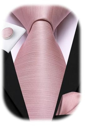 Hi-Tie Herrenkrawatten Set Hochzeitskrawatte für Männer Seidenkrawatte Einstecktuch Manschettenknöpfe Set,erröten rosa
