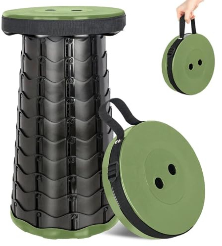 Fishtec - Tabouret Pliable Télescopique - Hauteur Réglable 6-44,5 Cm ABS Résistant 130 Kg Portable 1,28 Kg Ø25,5 Cm Bandoulière Compact Noir Vert - Camping Pêche Randonnée Pique Nique