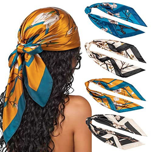 DRESHOW Donna Foulard Quadrato Grande in Raso Sciarpe per Capelli Accessori in Seta Bandane da Spiaggia con Motivi Classici