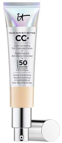 iT COSMETICS, CC+ Cream e Fondotinta Anti-età, Alta Coprenza, Waterproof, Finish Naturale, Formula con Peptidi, Collagene e Vitamine, Your Skin But Better, Tonalità: Light, 32 ml