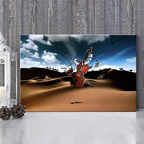JIUJIUJIU Lustige Wandkunst Drucke Kunstwerk Poster Wüste Geige Kamel Löwe Malerei Bilder Druck auf Leinwand für Wohnzimmer Dekorationen, 42 * 60cm, ungerahmt