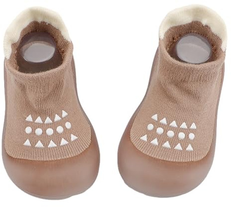 Baby pojkar flickor strumpskor småbarn barfotatofflor andas första gåstolar med halkfri gummisula, Kaffe, 12-18 Månader