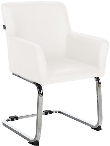 CLP Stuhl Puka I Gepolsterter Freischwinger I Edelstahl-Gestell, Farbe:weiß, Material:Kunstleder