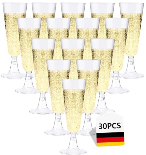 Lutranstra 30 Pezzi Flute,160ml Bicchieri Da Champagne,Calici Natalizi, Calice Riutilizzabili Trasparente Calici In Plastica,Calici Vino Per Feste, Matrimoni, Compleanni