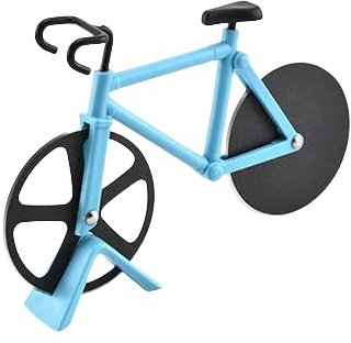 Roulette à pizza en acier inoxydable pour vélo - Couteau à pizza anti-adhésif - Double roues de coupe - Gadget de cuisine (bleu)
