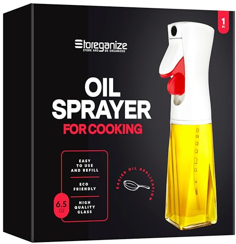 Storeganize Olivenölsprüher zum Kochen – Glas-Sprühflasche für Ölportionskontrolle, Küchenzubehör, Gadgets, Ölnebel, Sprühflasche zum Kochen, Backen und für Salate