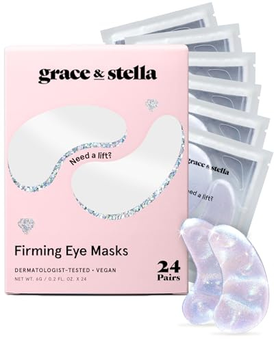 grace & stella Peptide Under Eye Patches with Niacinamide & Rice Extract - Firming Eye Masks for Dark Circles and Puffiness - Mothers Day Gift Bags - Vegan, Cruelty-Free (White, 24 Pairs)