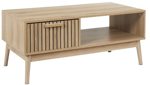 HOME DECO FACTORY - Table Basse en Bois avec Tiroir et Case de Rangement pour Salon ou Salle à Manger - Design Moderne - 100x43x50 cm - Marron - Modèle Klaus