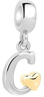 Symretie Damen A-Z Buchstaben Charm Anhänger Initial Beads Charms mit Gelbem Herz Kompatibel mit Europäischen Armbänder und Halskette