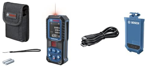 Bosch Professional Laser-Entfernungsmesser GLM 50-22 (Reichweite: bis zu 50 m, robust, IP65, ± 1,5 mm, 2X AA-Batterie, Schlaufe, Tasche) + GLM Lithium-Ionen-Akku BA 3.7V 1.0Ah A