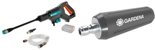 GARDENA 14800-55 Akku Mitteldruckreiniger AquaClean 24/18V P4A Solo, Grauanthrazittürkisorange, 24 bar, Grau;anthrazit;türkis;orange & Rotationsdüse AquaClean
